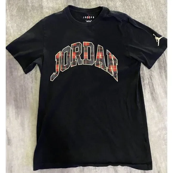 JORDAN Holiday Plaid Black T-Shirt Nike Sz Small DV1433-010 - Picture 1 of 7